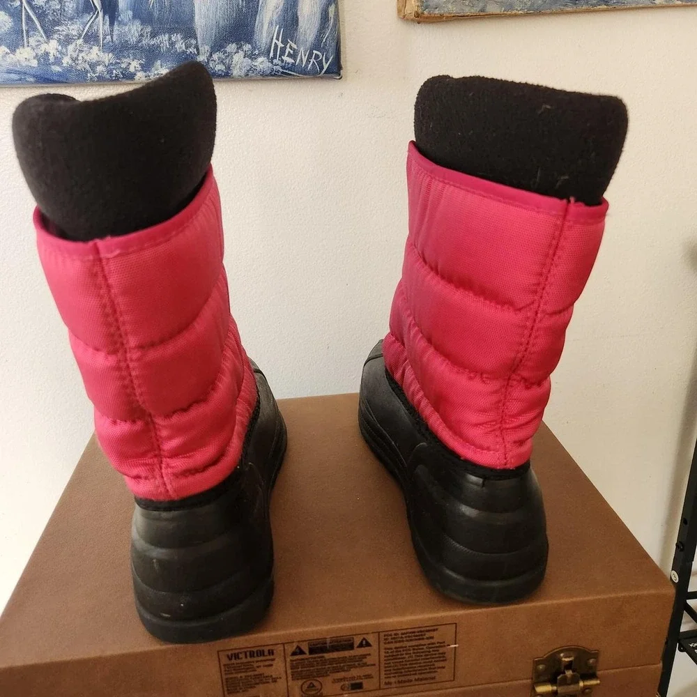 Polo Ralph Lauren Girls Size 2 Pink Black Winter Snow Boots Zip Up